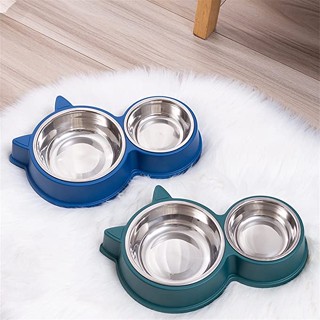 Comedouro Bebedouro 2 em 1 Inox Para Gato Tigela Antiderrapante Pet LR-0120