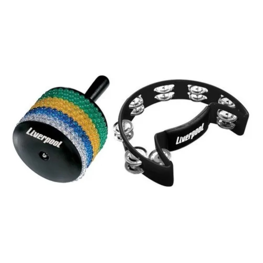Kit Afuche Afoxé AF PR + Pandeiro Meia-lua Liverpool PML 001