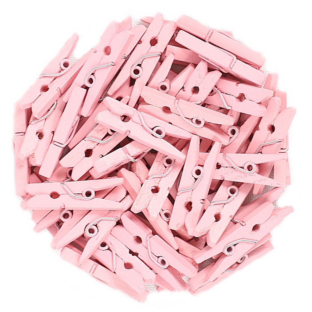 Pacote Com 100 Mini Prendedores Em Madeira -Rosa Claro