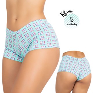 kit 5 Calcinha Short Feminino Cueca Boxer Confort Estampada em Microfibra REF:021
