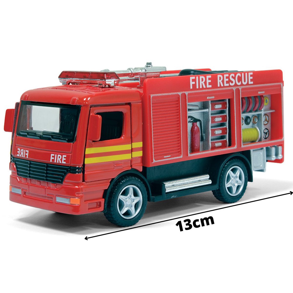 Carrinho de Ferro Bombeiro de Resgate Miniatura Carro de Coleção Bombeiros Resgate Fire 13cm Kinsmart