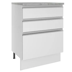 Balcão Armário de Cozinha 60 cm 3 Gavetas Branco Glamy Madesa