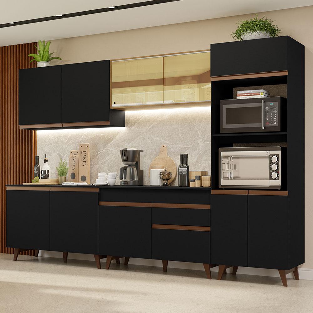 Armário de Cozinha Completa 310cm Preto/Rustic Reims Madesa XA01 - Home & Living