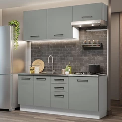 Cozinha Completa Madesa Agata 180003 com Armário e Balcão (Sem Tampo e Pia) - Branco/Cinza