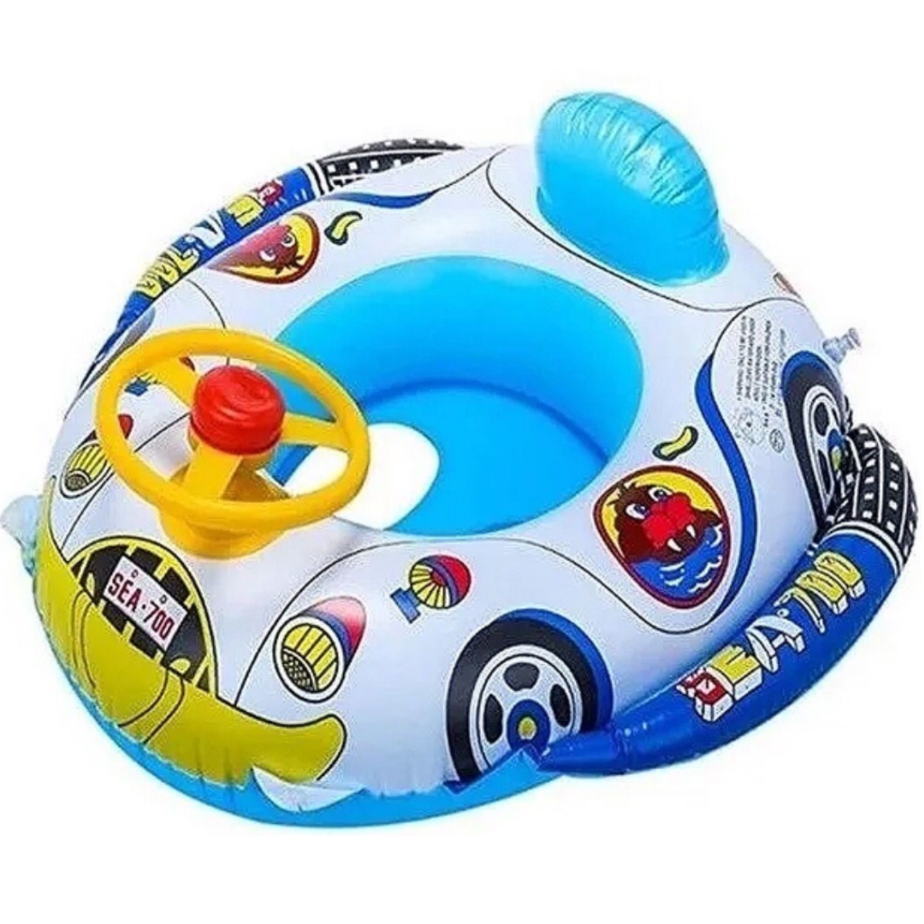 Boia Infantil Bebe Bote Carro Inflavel Com Volante e Buzina Com Assento Acessório Praia e Piscina Natacao Hidro
