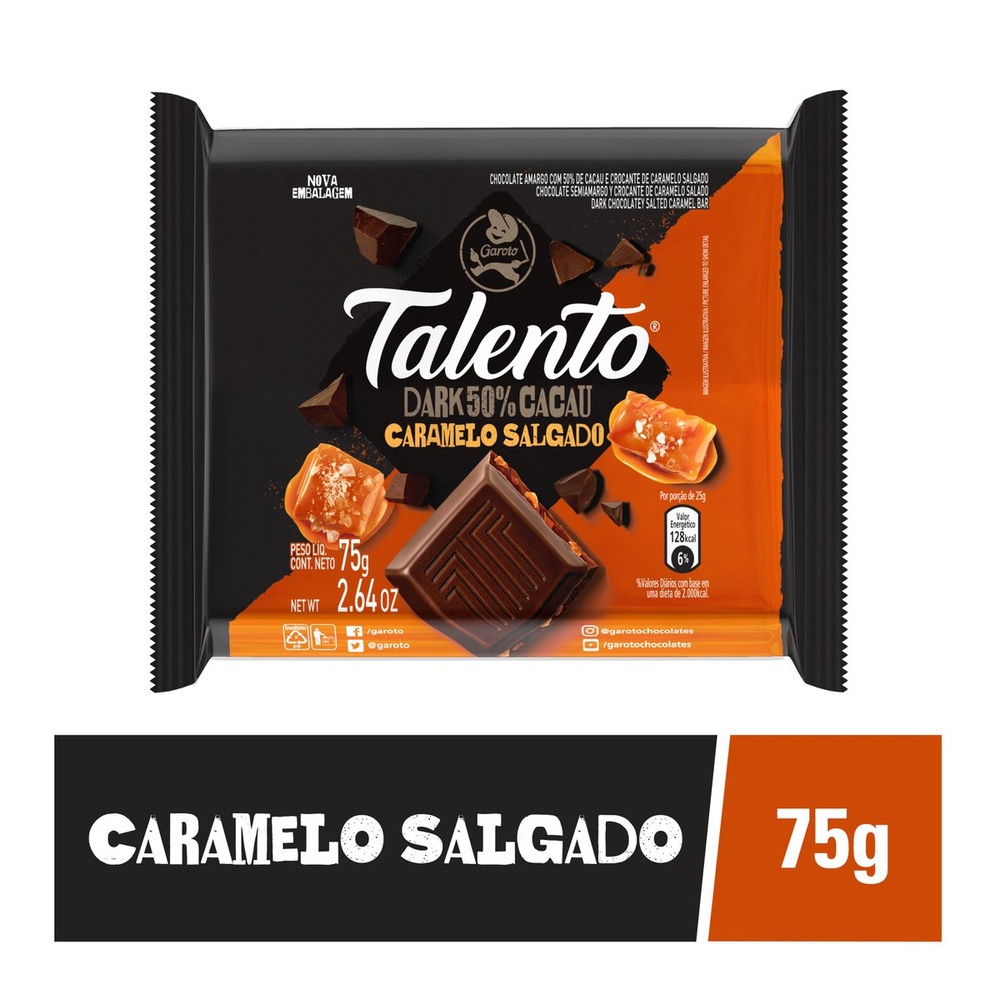 Chocolate GAROTO TALENTO Dark Caramelo Salgado 75g