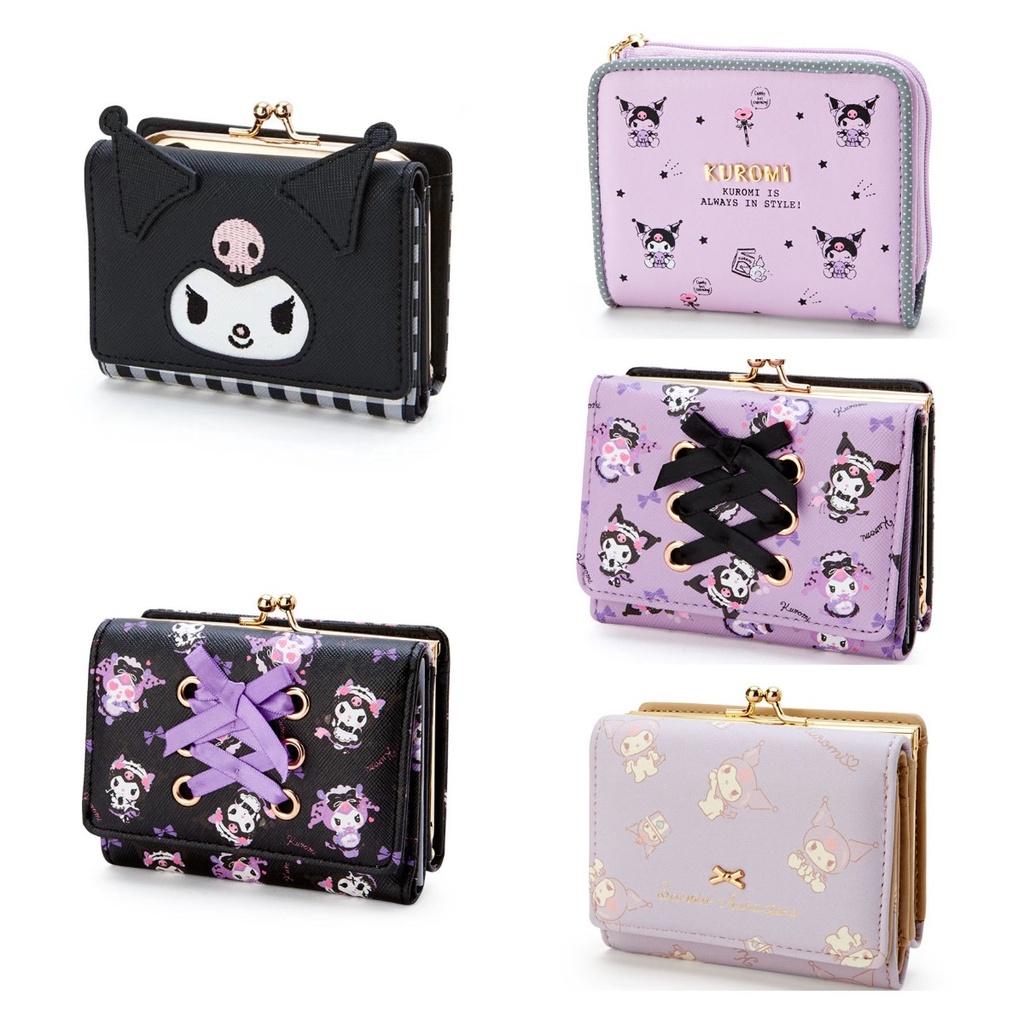 Desenho Anime Kuromi PU Fold Coin Purse Kawaii Fofo Carteira Bolsa