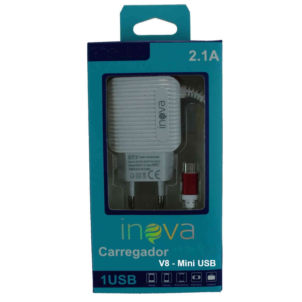 Carregador de celular V8 para android - 2.1A Carregador parede + tomada USB com cabo V8