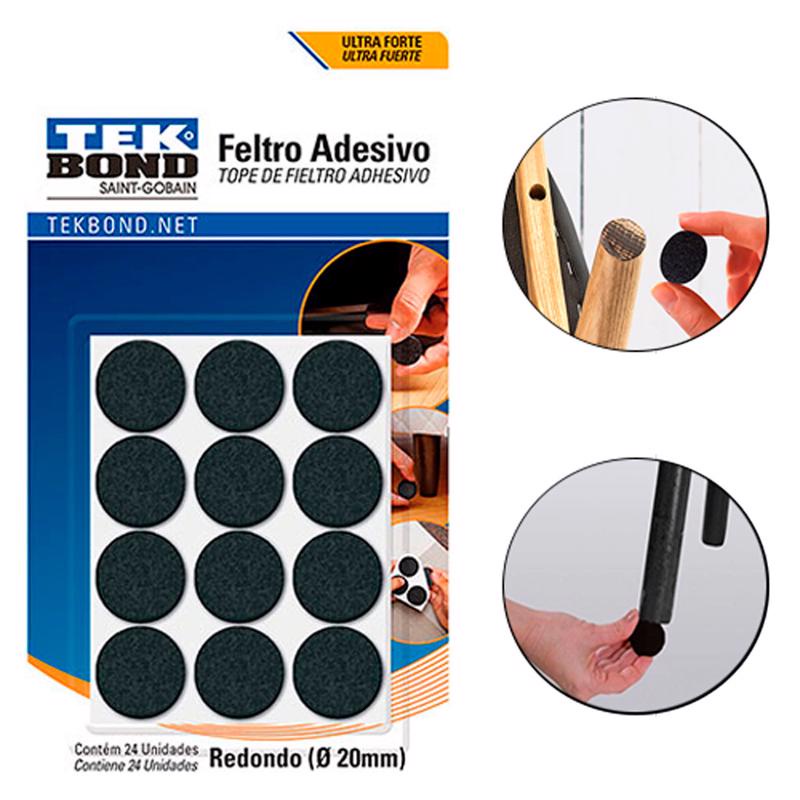 Feltro Redondo Preto 20mm com 24 Unidades Protege Pisos e Móveis 2370100200 TEKBOND - Home & Living