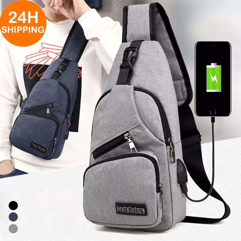 Bolsa de ombro masculina anti-roubo de ombro carregador usb mensageiro