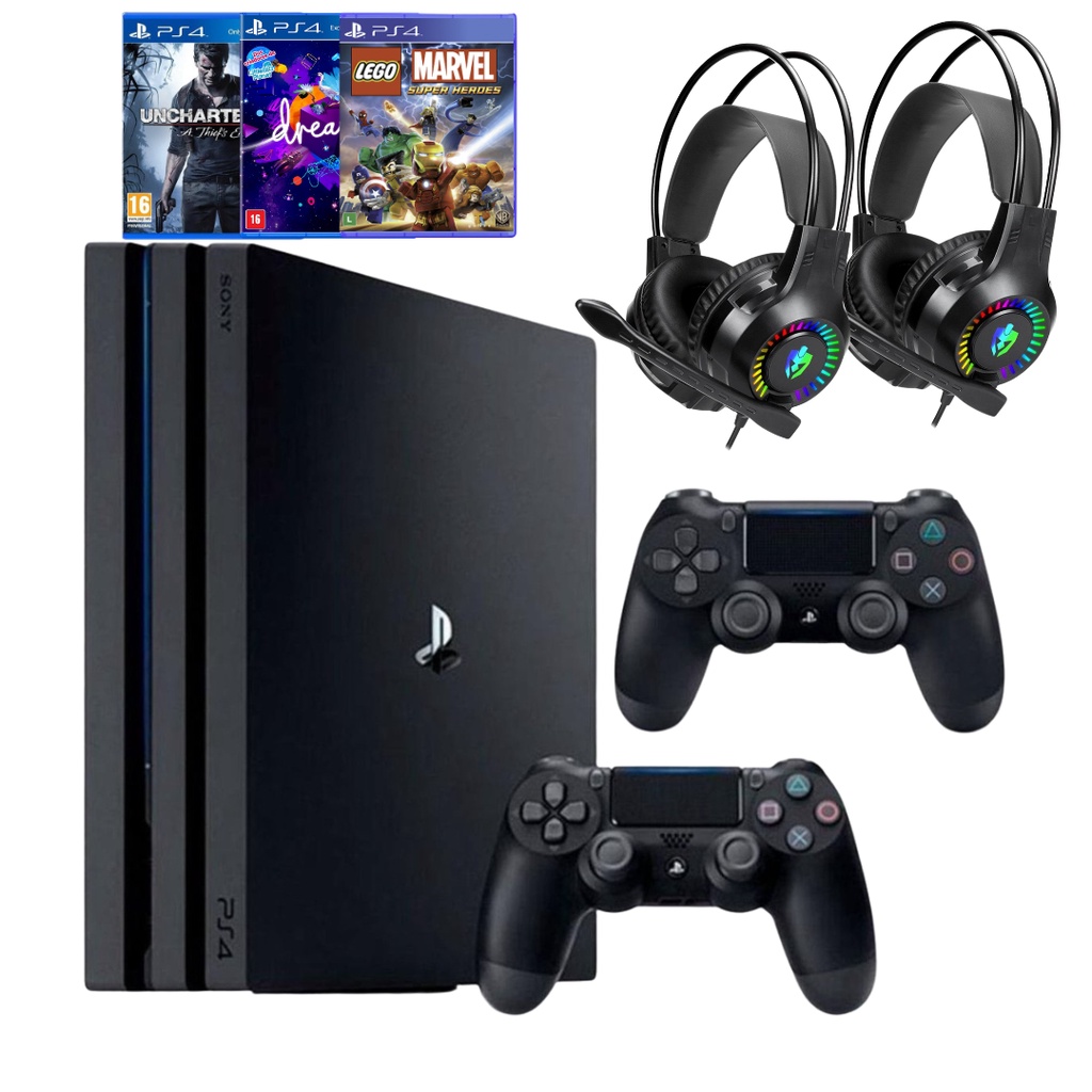 Video game Ps4 Pro 1tb com dois controles + 2 headset rgb + 2 jogos - Semi novo - Oferta