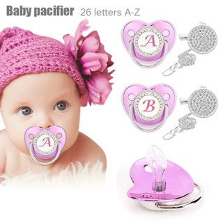 Novo Estilo 26 Letras Roxo Ponto Diamante Baby Play Boca De Silicone Corrente Calmante Para Bebês Clip