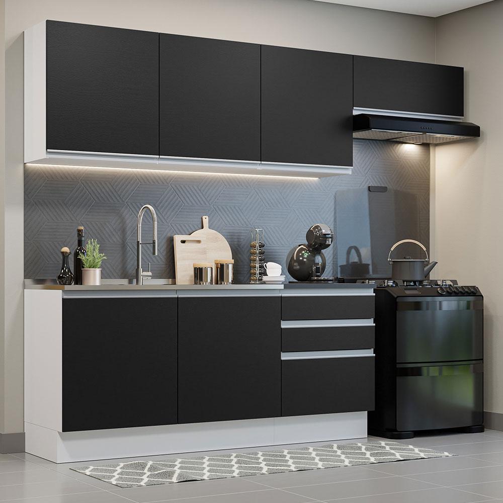 Armário de Cozinha Completa 100% MDF 260cm Branco/Preto Acordes Madesa 03 - Home & Living
