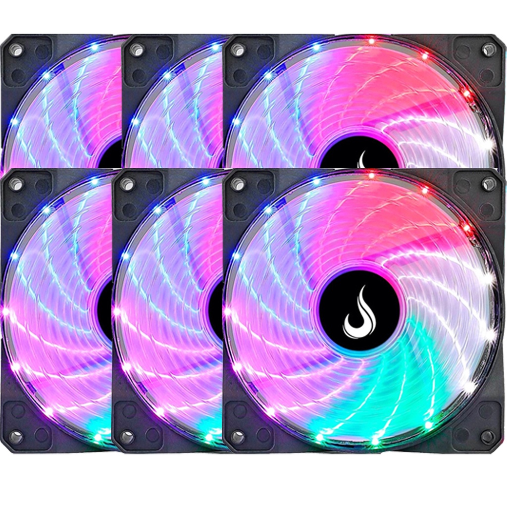 KIT 6 Cooler Fan Led Colorido ou RGB 120x120x25 12cm 120mm Gabinete Ventoinha Pc Fonte Silencioso Computador