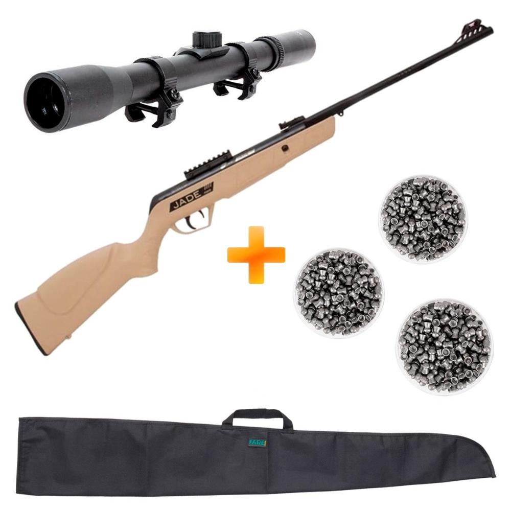 Carabina Espingarda de Pressão CBC Jade Mais Nitro Gás Ram 800 FPS OX Desert 4.5mm + Luneta 4x20 + Capa + Chumbinho