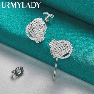 URMYLADY 925 Brincos De Malha Com Nó De Prata Esterlina Um Par De Tarraxa Para Noivado De Casamento Feminino Moda Charme Joias