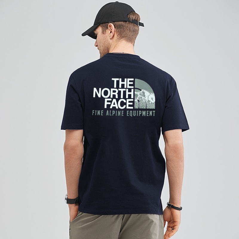 The North Face Camiseta De Algodão Com Mangas Curtas Estampa De Rosto Norte  - Escorrega o Preço