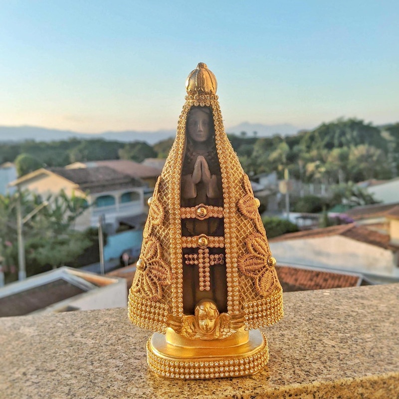 Imagem De Nossa Senhora Aparecida Manto De Juta Luxo 20cm Estilo Barroca Para Casamento Padrinhos Batizado Original