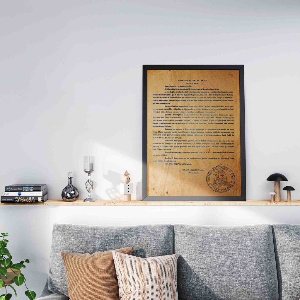 Quadro Decorativo Resposta Histórica Vasco da Gama Futebol com Moldura para Quarto