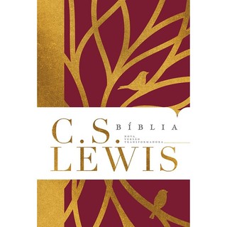 Bíblia C. S. Lewis | NVT | Leitura Perfeita | Capa Dura Vermelho e Dourado em Oferta na Shopee