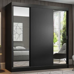 Guarda-Roupa Casal Madesa Reno 3 Portas de Correr com Espelhos - Preto