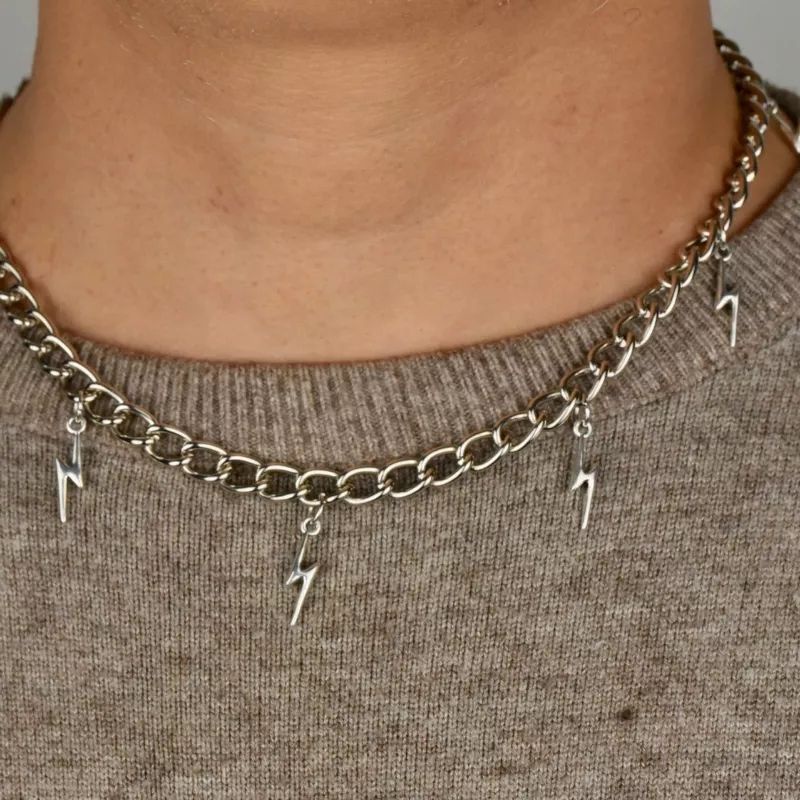 Colar Corrente Choker Relâmpago Hip Hop Grunge Rock Punk Unissex — imagem 2 de 2