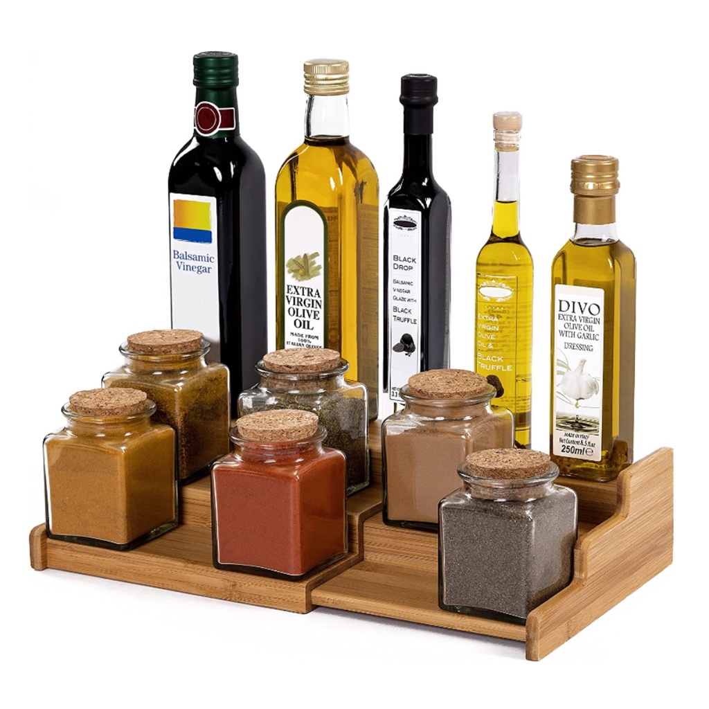 Organizador de Condimentos Porta Tempero Bambu Bancada Organização
