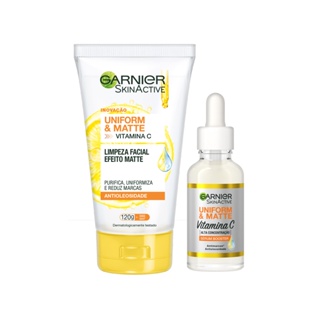 Kit Rotina Completa Garnier Anti-manchas Uniform&Matte Vitamina C - Limpeza Facial + Serum Antimarcas, 15ml em Oferta na Shopee