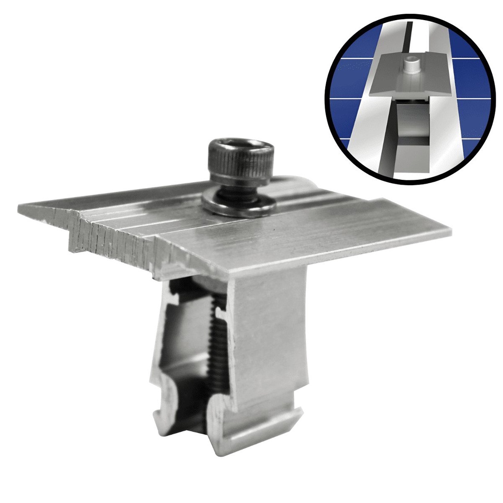Fixador Grampo Intermediário Middle Clamp Placa Painel Solar Alumínio e Inox | Perfil Master