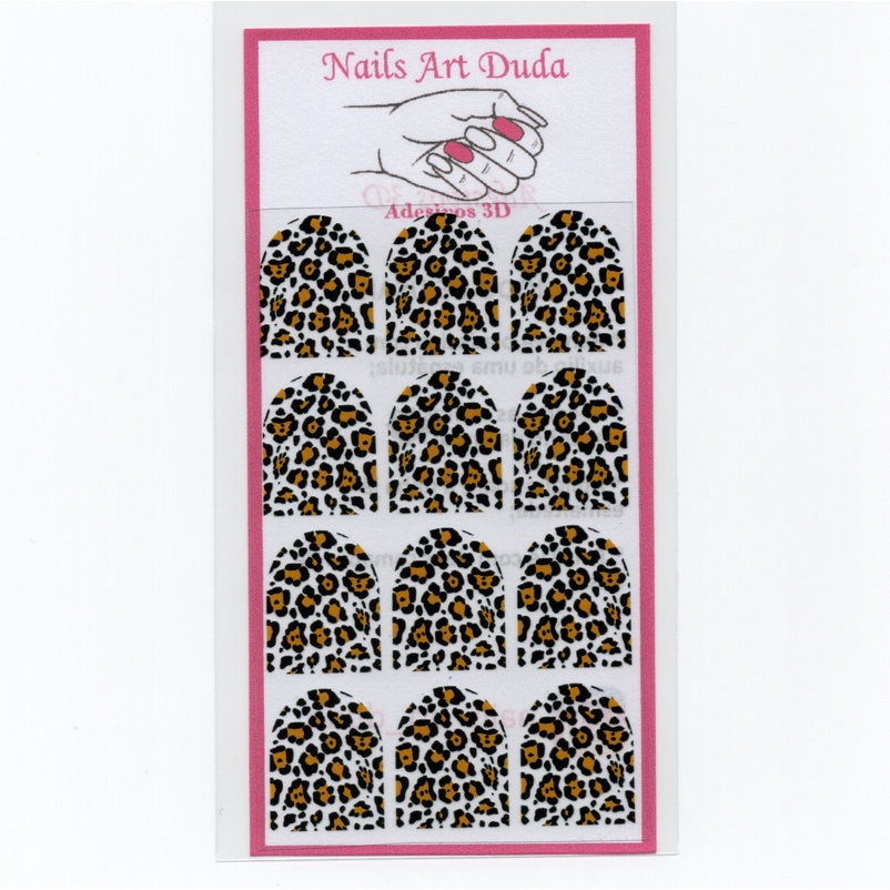 12 adesivos de unha 3D animal print oncinha laranja inteira (1 cartela com 12 adesivos) FINALIZADOS - modelo 587-4 onça inteira