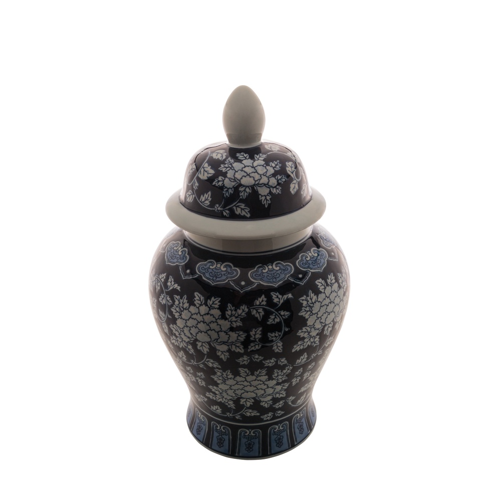 Potiche Decorativo de Porcelana Imperial Azul/Branco 44x25cm Royal Decor