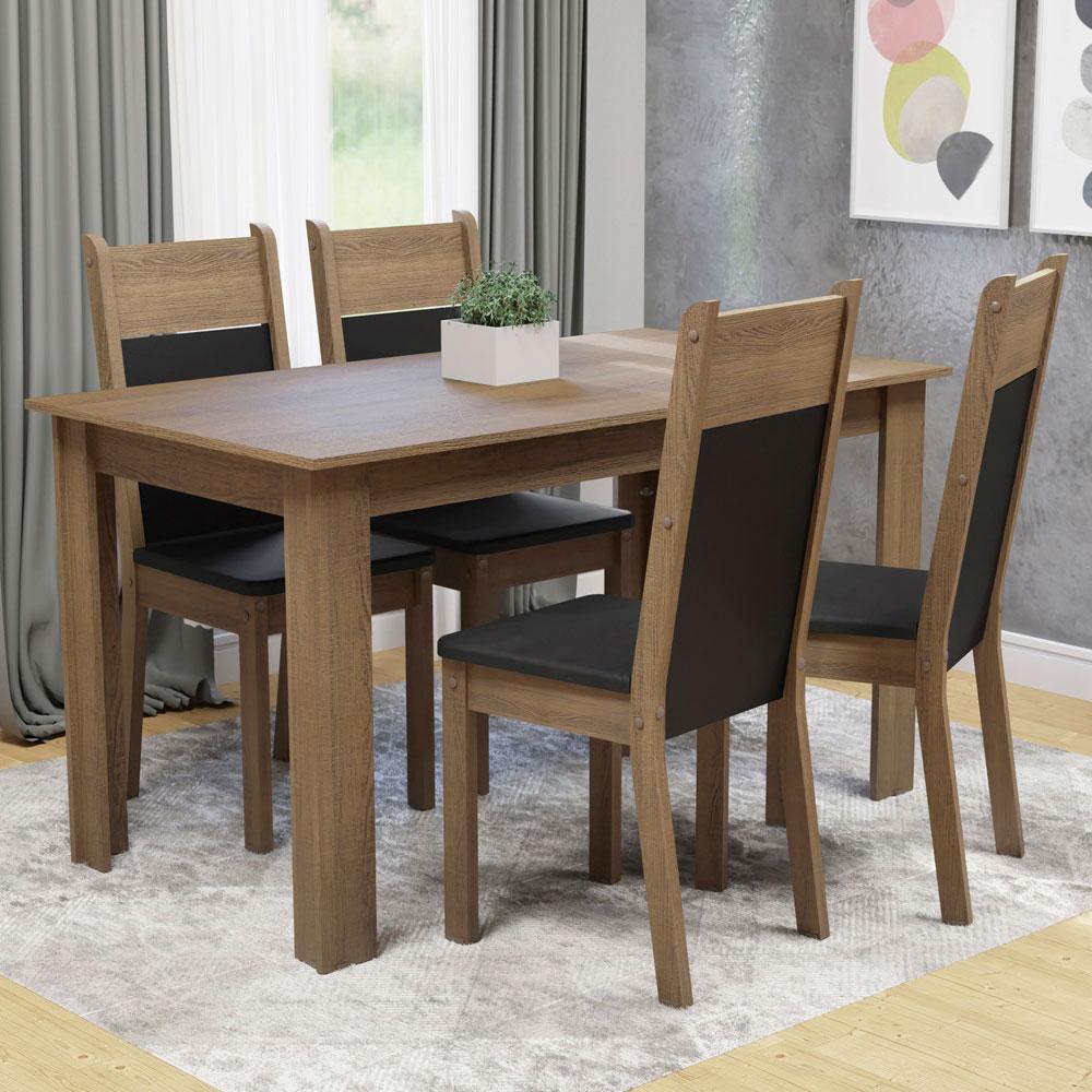 Conjunto Sala de Jantar Madesa Cali Mesa Tampo de Madeira com 4 Cadeiras - Rustic/Preto/SintPreto em Oferta na Shopee
