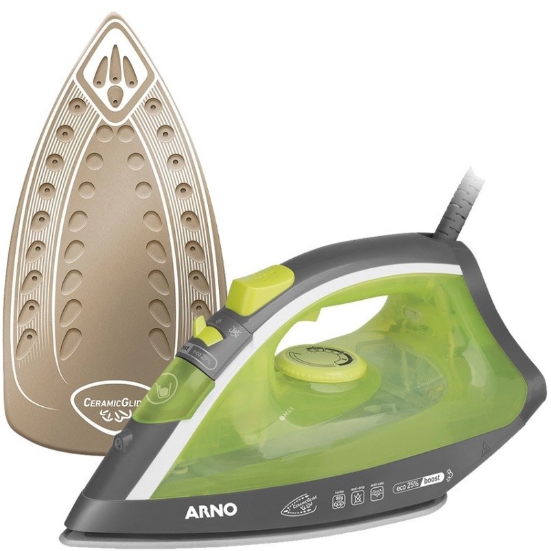 FERRO DE PASSAR A VAPOR ARNO C/ BASE CERAMICA E SPRAY - VERDE