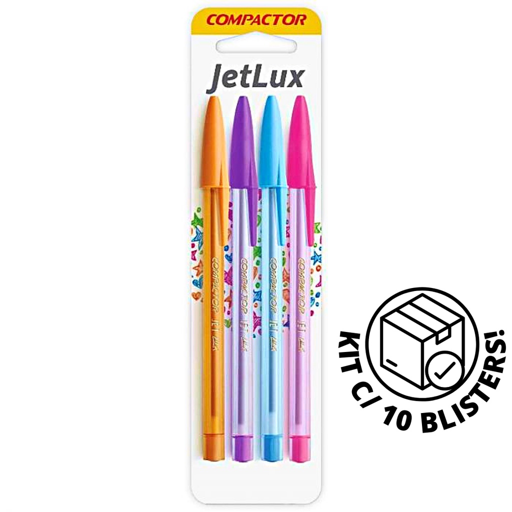 Kit 10 Blisters Canetas Esferográficas Coloridas Jet Lux - COMPACTOR
