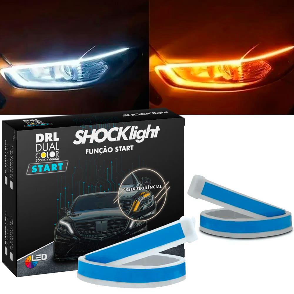 Fita Dual Led DRL Luz Farol 45cm Tunning Branca Amarela 12v Pisca Universal Flexível 6000k 3000k - Spare Parts and Accessories for Vehicles