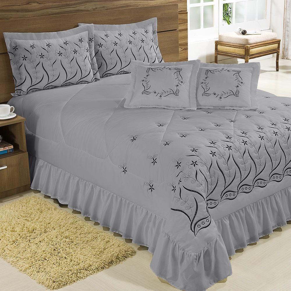 Kit Cobre Leito Casal Queen Desejos 07 Peças Colcha