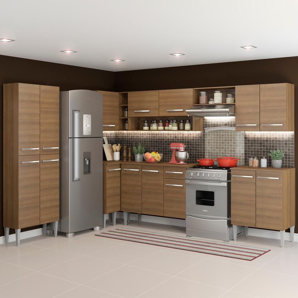 Cozinha Completa de Canto Reto Madesa Emilly Moon com Armário e Balcão 15 Portas 1 Gaveta em Oferta na Shopee