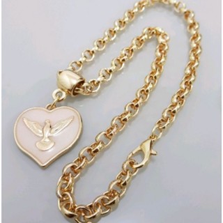 Cordão Feminino Moeda Antiga com Pingente Coração Espírito Santo.