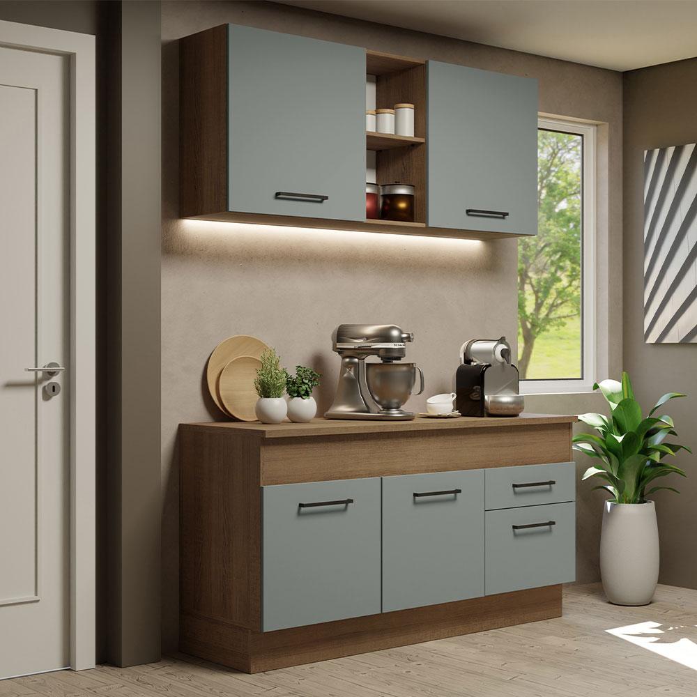 Armário de Cozinha Compacta 150cm Rustic/Cinza Agata Madesa 01