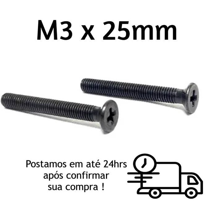Parafuso Cabeça Chata Phillips M3 X 25mm Oxidado Preto