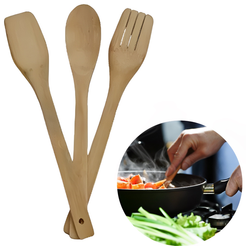 KIT COLHER GARFO E FACA DE BAMBU 28 CM UTENSILLIOS COZINHA | Shopee Brasil