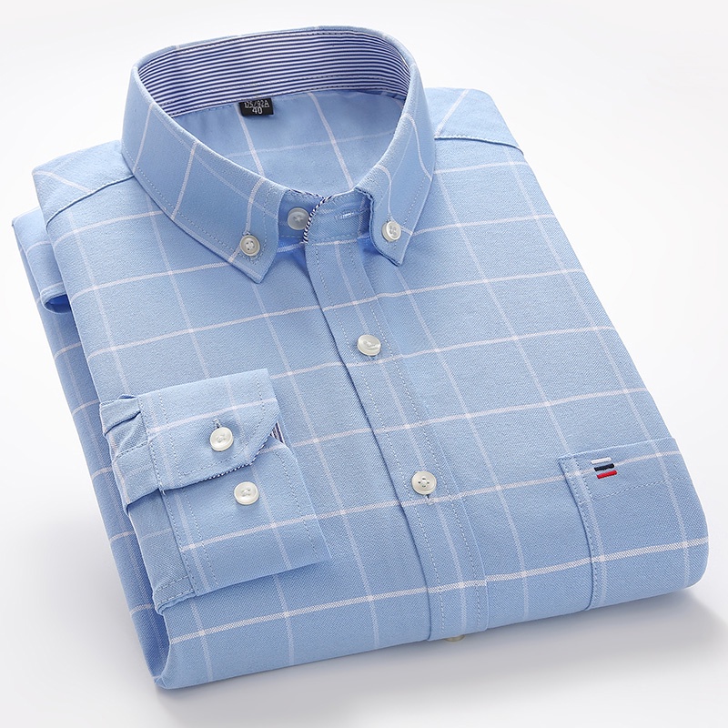 Casual 100% Algodão Oxford Xadrez Manga Comprida Camisa De Homem Plus Size Camisa Masculina 7xl
