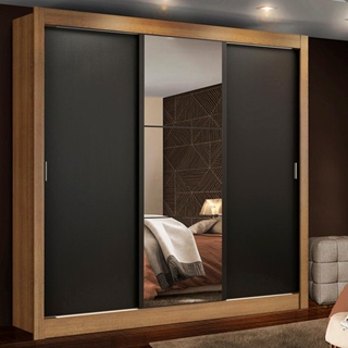 Guarda Roupa Casal Madesa Mônaco 3 Portas de Correr com Espelho - Rustic/Preto em Oferta na Shopee