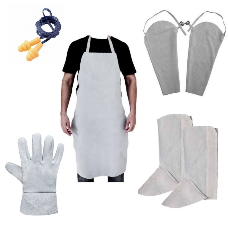 Kit avental, mangote, perneira, luva raspa couro punho 7 e protetor auricular em Oferta na Shopee