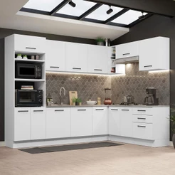 Cozinha Completa de Canto Madesa Agata 479001 com Armário e Balcão (Sem Tampo e Pia) - Branco
