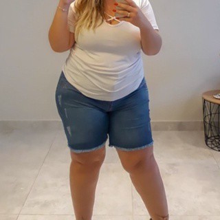 Bermuda Jeans plus size Premium Lycra Stone rosa mel