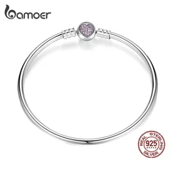 Bamoer Real Silver 925 Bracelet & Bangle Com Amor Pingente De Zircão Cúbico Embutido Moda Jóias Para As Mulheres & Meninas Presentes Pas904