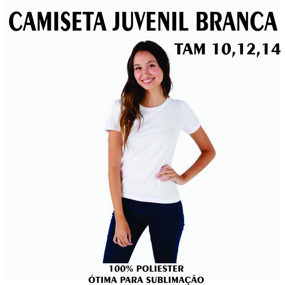 Camiseta Juvenil Branca Lisa para Sublimação Básica Escolar Dia a Dia Camisa Poliéste Atacado Oferta