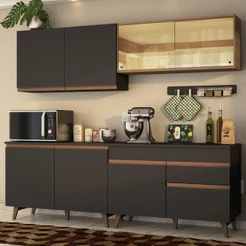 Cozinha Completa Madesa Reims 240001 com Armário e Balcão - Preto/Rustic