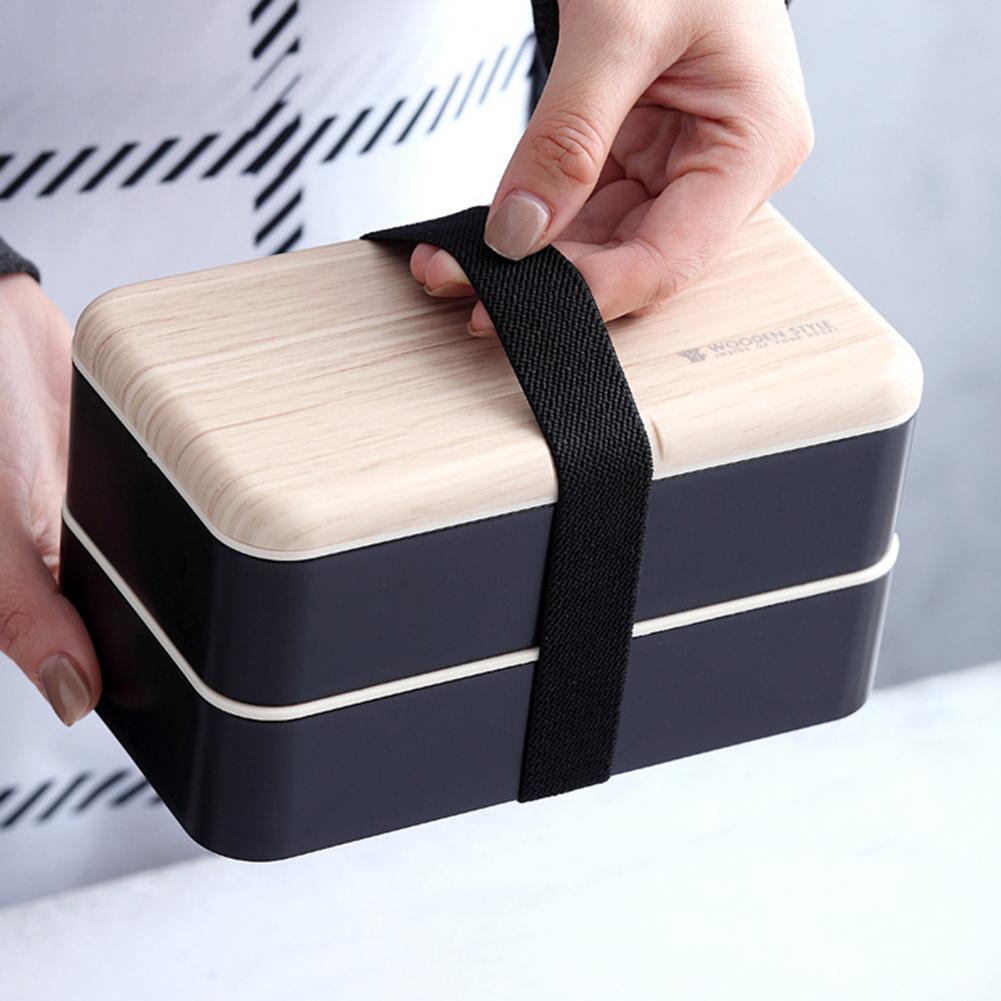 Lancheira Bento Box de Plástico Portátil de Duas Camadas para Micro-ondas Estilo Japonesa de Dois Andares